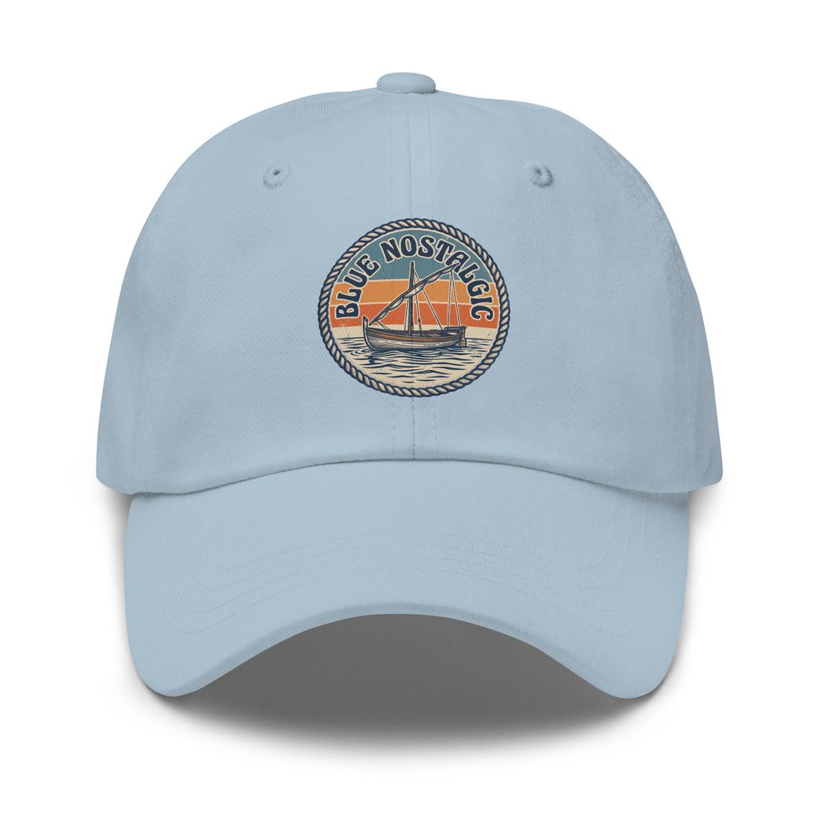 Casquette brodée La Corniche Blue Nostalgic bleu ciel, vue de face